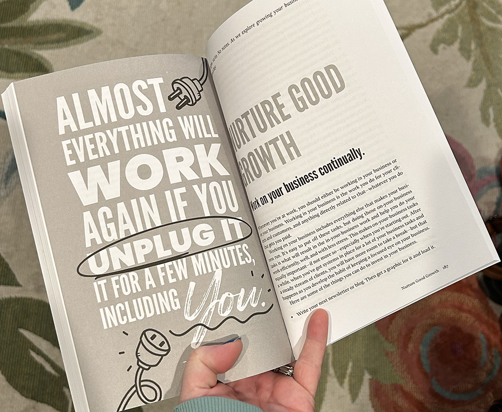 An image of a quote page from Good Work! Showing a typo: Almost everything will work again if you unplug it it for a few minutes, including you.